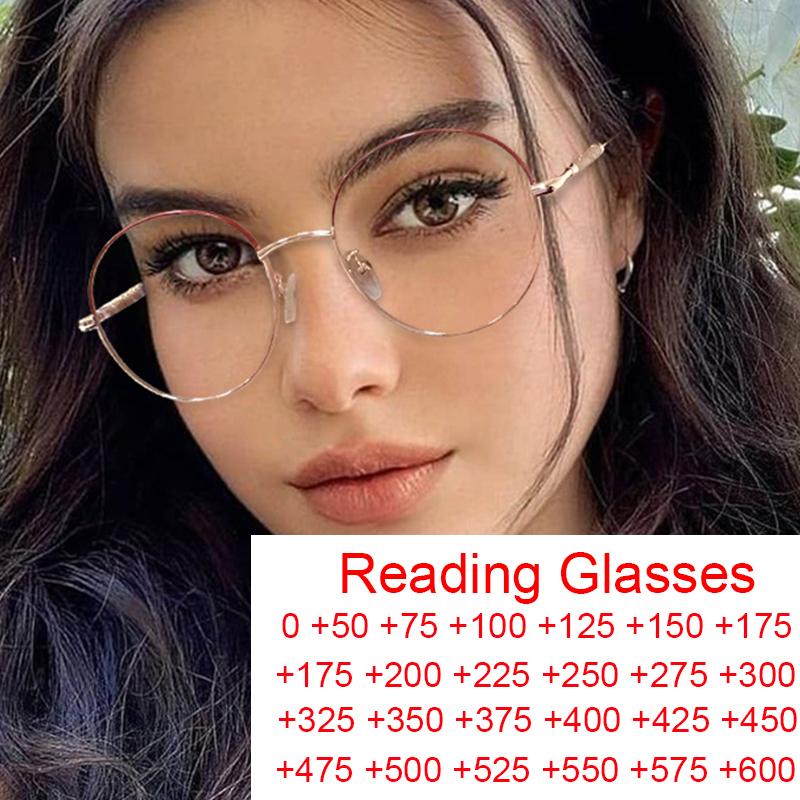 

Sunglasses Fashion Anti Blue Light Farsightedness Glasses Women Round Clear Metal Frame Presbyopia Eyeglasses Reading Strength 0 To 6.0Sungl