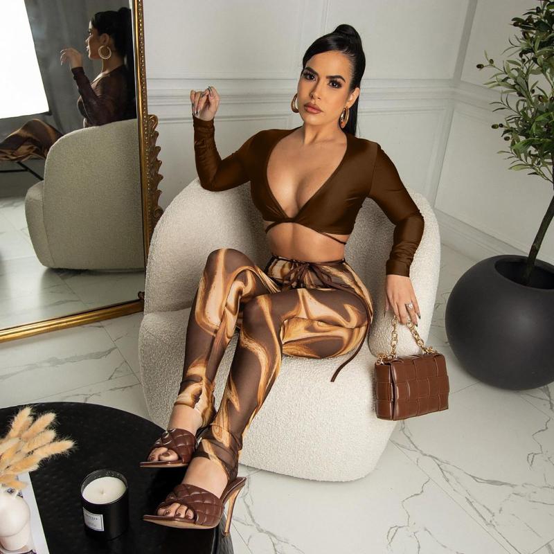

Women' Two Piece Pants EWSFV 2022 Spring And Summer Fashion Casual Sexy Print Tight Fitting Long Sleeved Top+long Women Set, Black