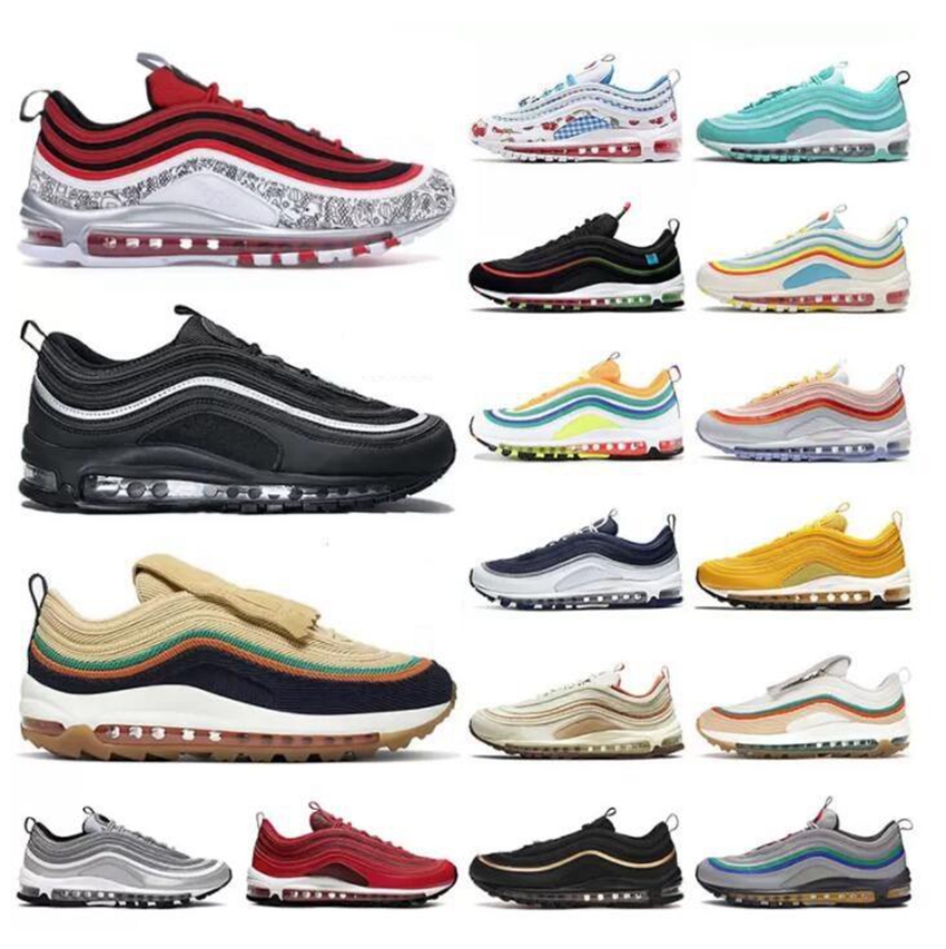 

High quality 97 mens running shoes triple black white sliver bullet metalic gold 97s undefeated men women air trainer outdoor sports sneaker 7-11, 18