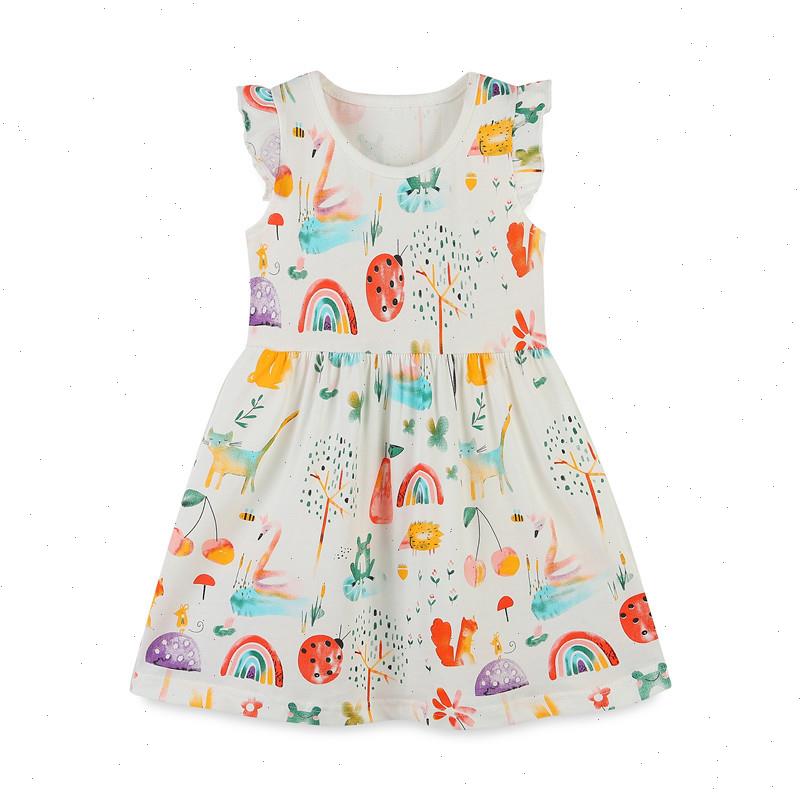 

Arrival Girls Dresses Cartoon Print Cute Princess Party Sleeveless Clothes Cotton Kids Summer Costume, T1320 white
