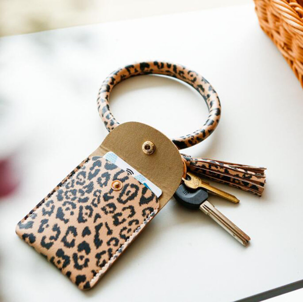 K68168JM mini portable money clips Bracelet Keychain Animal Print Leopard Print PU Leather Tassel Coin Purse Card Holder Wrist Pendant-image-763415189