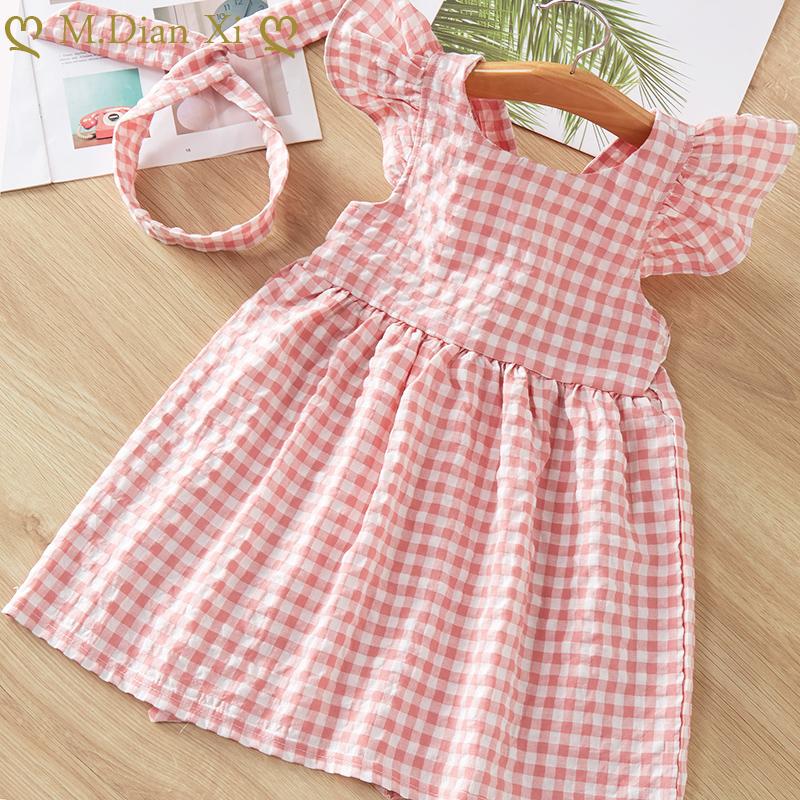 

Girl's Dresses Girls Dress Christmas Flying Sleeve Plaid Dress+Headband Baby Princess Kids Xmas Party Tutu Cotton Born Costume, Red;yellow