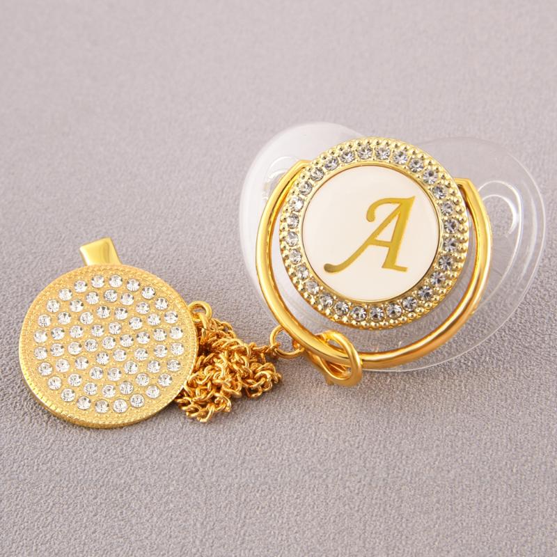 

Pacifiers# Transparent 26 Initial Letter Luxury Baby Pacifier With Chain Clip Born BPA Free Bling Dummy Soother Chupeta 0-18 MonthsPacifiers