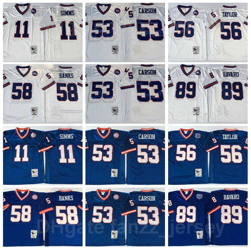 NCAA Retro Football Vintage 56 Lawrence Taylor Jerseys 89 Mark Bavaro 11 Phil Simms 53 Harry Carson 58 Carl Banks Stitched Blue White