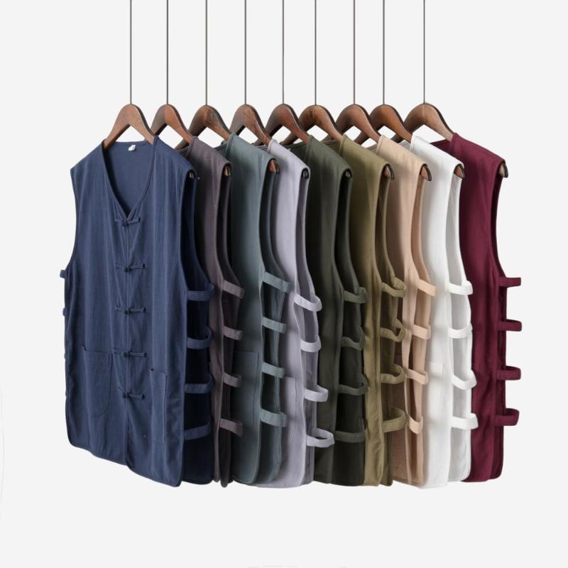 

Men's Casual Shirts Summe Thin Men Cotton Linen Sleeveless Shirt Traditional Chinese Tang Suit Top Wagoner Undershirt Blouse TopsMen's MenMe, White