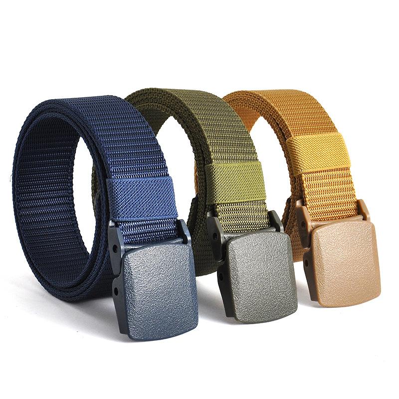 

Belts Unisex Outdoor Sports Canvas Nylon Braided Belt Waist Non-Metallic Non-Magnetic Buckle Safety Check Tactical Military Jeans, Black