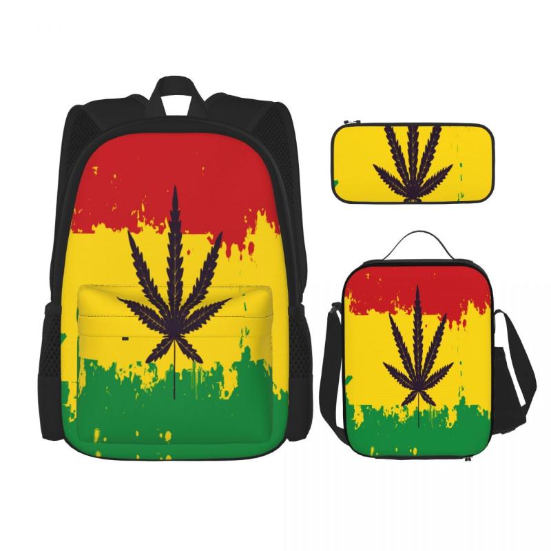

Backpack School Bags For Teenagers With Leaf Of Rasta Flag Set Rucksack Bagpack Kids Cute Book, Black