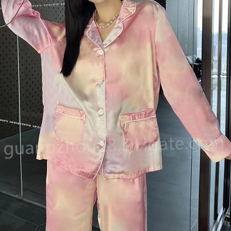 

Presbyopia Dye Pajama Suit Fashion Long Sleeve Pajamas for Women Pink
