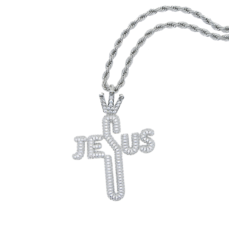 

Full Iced Out Bling Pendant 5A Cubic Zirconia CZ Initial Letter Jesus chamr Necklace Personalized Hip Hop Men Boy Rock Jewelry