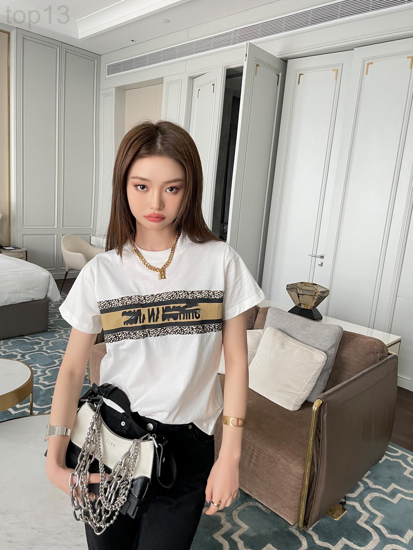 

Women' T-Shirt designer T-shirt female 21 summer new product CD home simple fashion round neck cotton hemp chest letter lgo versatile lightweight breathable QGP0, 2# packing bag