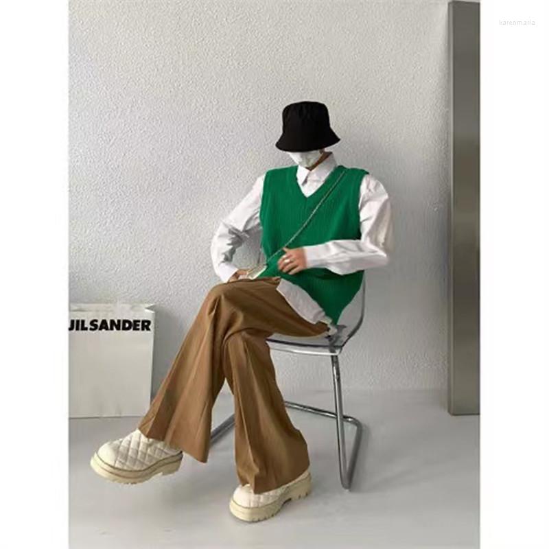 

Men' Vests Fashionable V-Neck Sweater Vest Knitted 2022 Spring And Autumn Sleeveless Simple Green/yellow/black Top Pullover Kare22