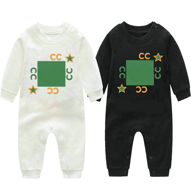 

In stock newborn kids Rompers baby Boys girls Fashion designer print luxury pure cotton Long sleeve short sleeve jumpsuit children's clothing GU707, Black long sleeves