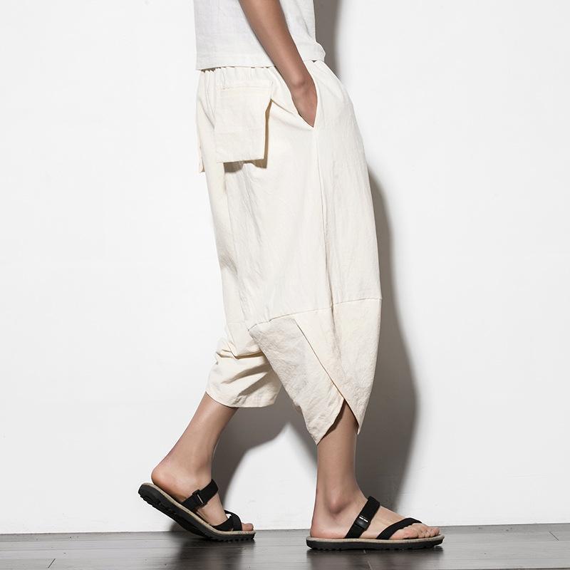

Mens Cotton Linen White Joggers Harem Pants Male 2022 Summer Casual Sport Cropped Man Solid Color Baggy Loose Sweatpants Men's, Black