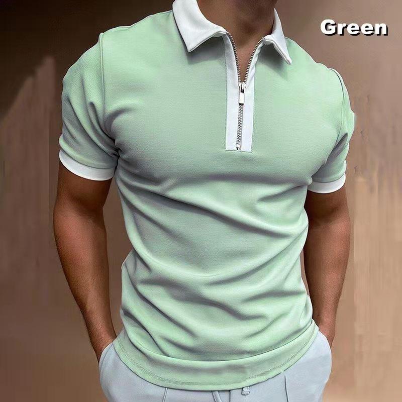

Men' Polos Design 2022 Summer Mens Short Sleeve Zipper Shirts Pure Color Logo Casual Cotton Homme Male Clothes Lapel Tops, Pls-5 white
