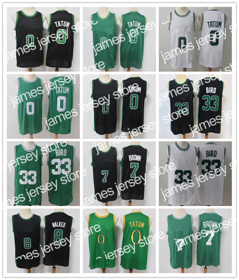 

New Men Larry 33 Bird Jayson 0 Tatum Jaylen 7 Brown Kemba 8 Walker Basketball Jersey green black white, Color