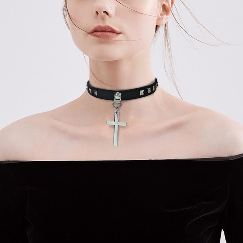 

Chokers Cross Pendant Necklaces Statement Gothic PU Leather Choker For Women Man 100% Handmade Neck Rock Punk Jewelry X629Chokers