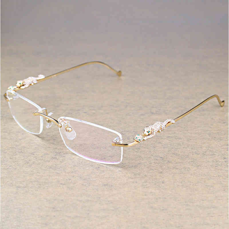 

Vintage Leopard Rimless Clear Glasses Stone Transparent Glasses Frame Luxury Eyewear Men Accessories Oculos Eyeglasses 6384