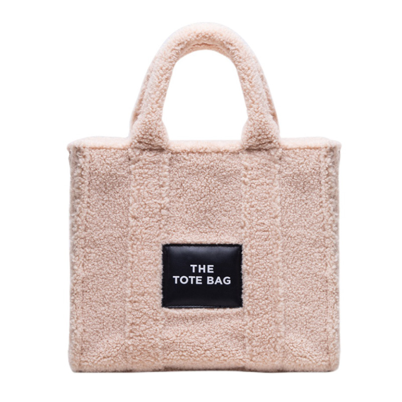 

Designer Brand Plush Handle Bags Womens Luxury Tote Bags With Zipper Fluffy Shoulder Bag, Beige