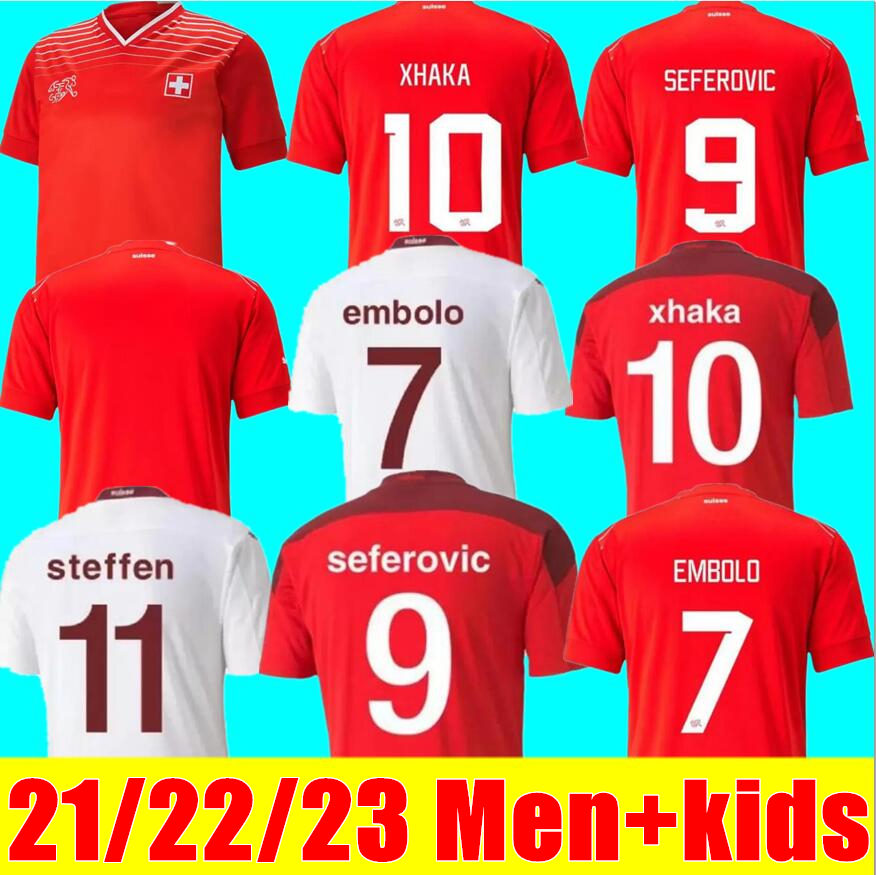 

2021 2022 2023 Switzerland Soccer jerseys home red 21 22 23 suisse SHAQIRI Akanji Freuler SEFEROVIC INLER EMBOLO Away camisetas de futbol Men Kids KIT Football Shirts, 22/23 kids home+socks