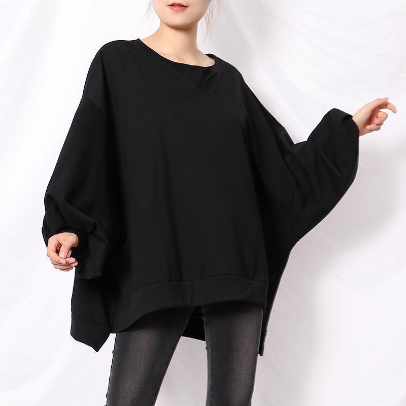 

Autumn Fashion Round Collar Korean Version Of The Bat Lantern Sleeve Hem Irregular Casual Loose Plus-down Guard Girl, Black