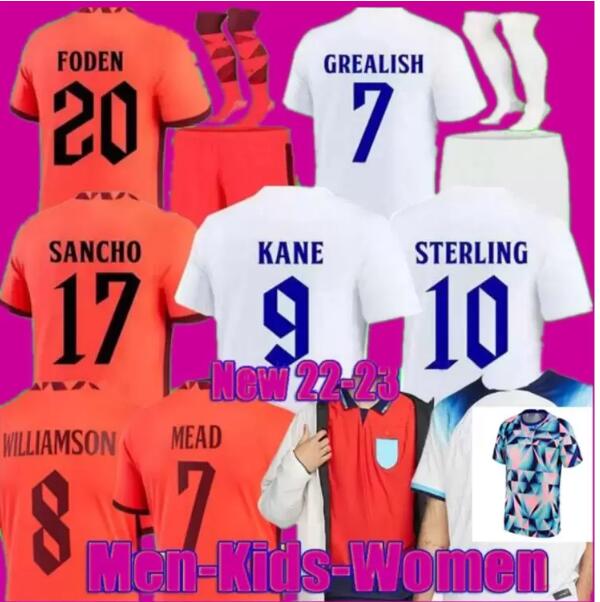 

2022 2023 Angleterre English soccer jersey KANE STERLING RASHFORD MEAD SANCHO GREALISH MOUNT FODEN SAKA 22 23 national football shirt women men kids kit sets uniform