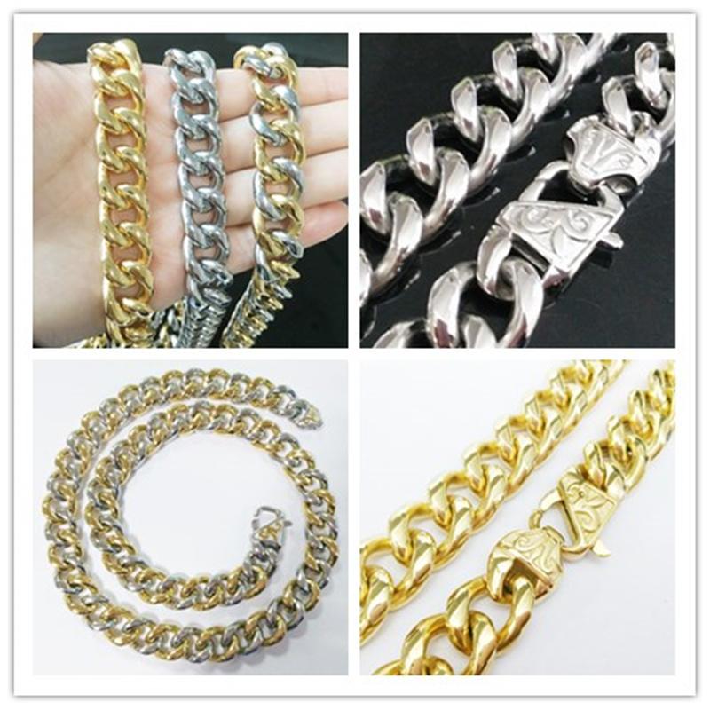 

Chains 15mm Delicate Buckle Charming Jewelry 316L Stainless Steel Silver / Gold Color Curb Cuban Chain Mens Necklace 7"-40"Chains