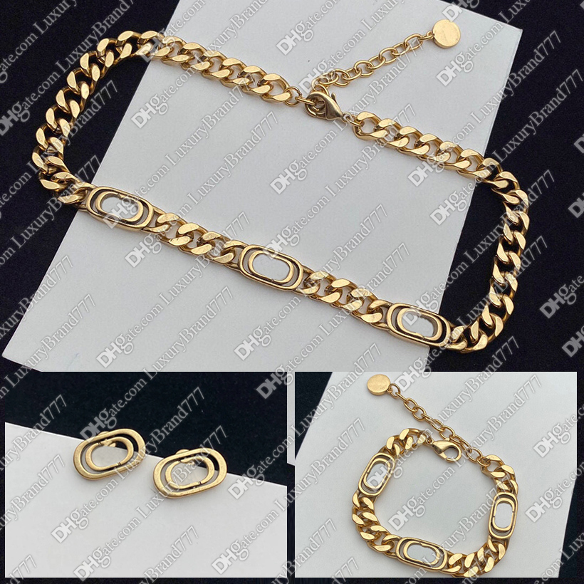 

Fashion Designer Necklace Bracelet Earrings Jewelry Set Ladies Letters High Quality Jewelry Does Not Fading Hypoallergenic, Letter matching