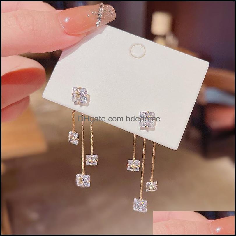 

Stud Earrings Jewelry Korean Simple Square Zircon Tassel For Women 2021 New Trendy Earings Bijoux Drop Delivery Dhkih