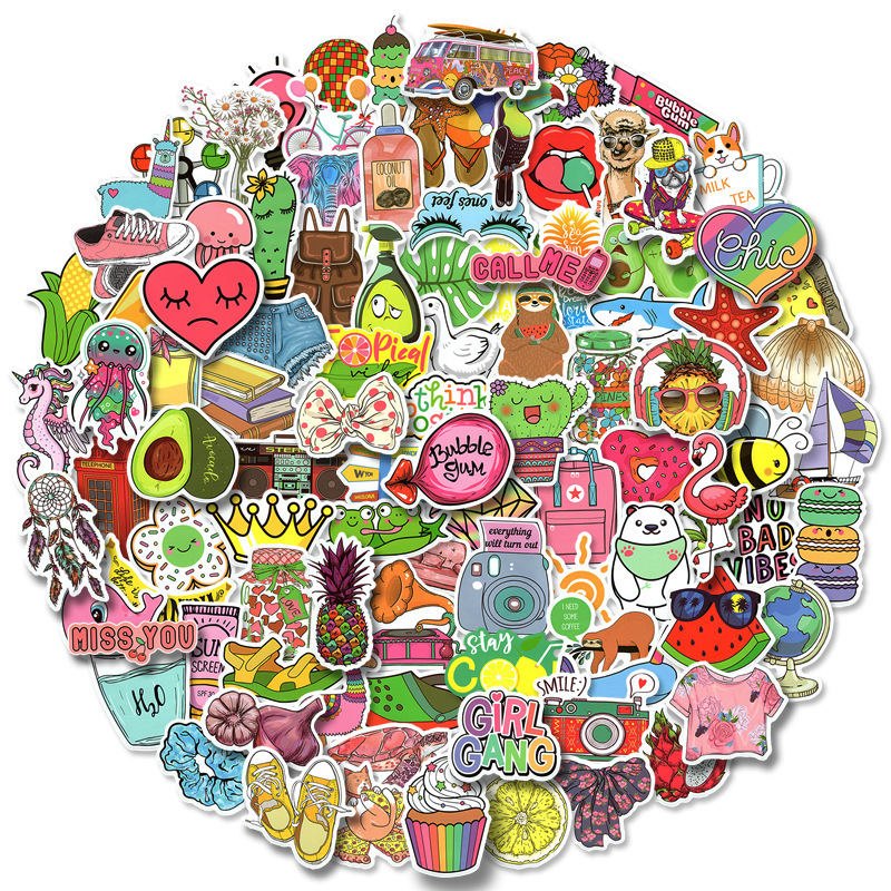 

New Sexy 100pcs VSCO Literary Fresh Girl Cartoon Stickers Decals DIY Bike Luggage Skateboard Laptop Graffiti Ins Sticker Classic Kid Toys