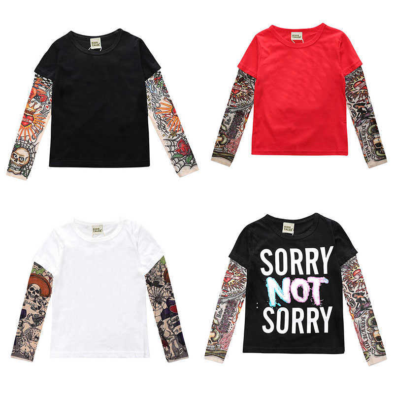 

Novelty Tattoo 2-7year Long Sleeve Children T-shirts Cotton Boys T Shirt Kids Autumn Girls Tops Clothes, Color1