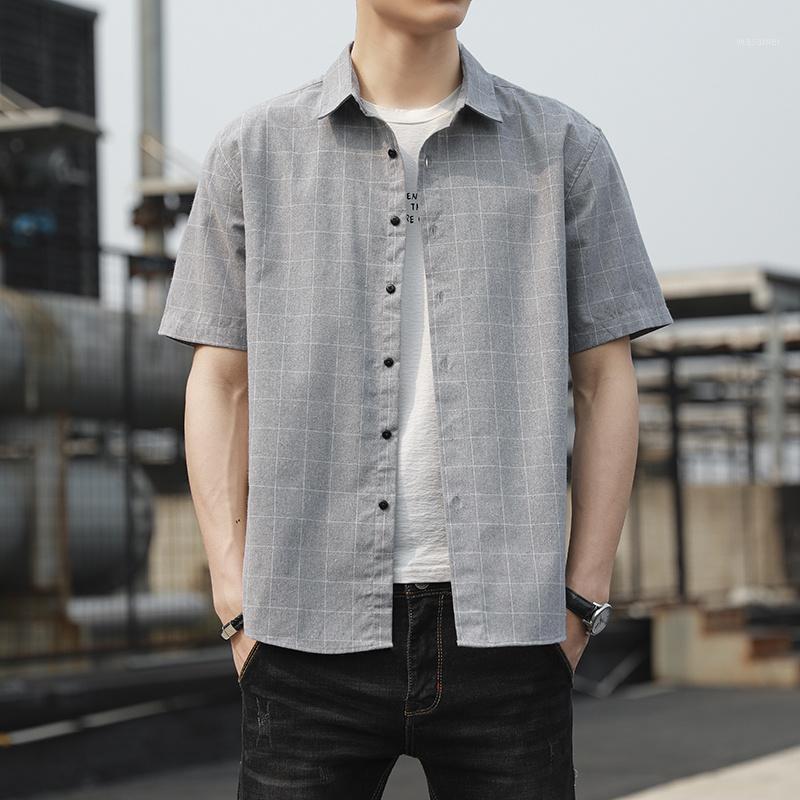 

Men's Casual Shirts Short-sleeved Shirt Male Plaid Blue Middle-aged Cotton Large Size Non-iron Pocket Half-sleeved Top Clothes, Black
