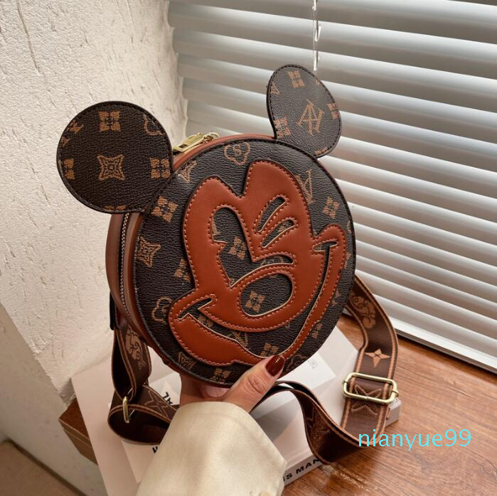 

Female Crosssbody Luxury Brand Pattern Pu Leather Shoulder Bags For Women Wide Strap Totes Round Messenger Bag, Brown
