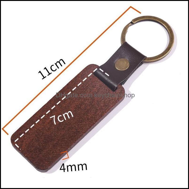 

Keychains Fashion Accessories Personalized Leather Keychain Keyring Pendant Beech Wood Carving Lage Decoration Key Ring D Dh907