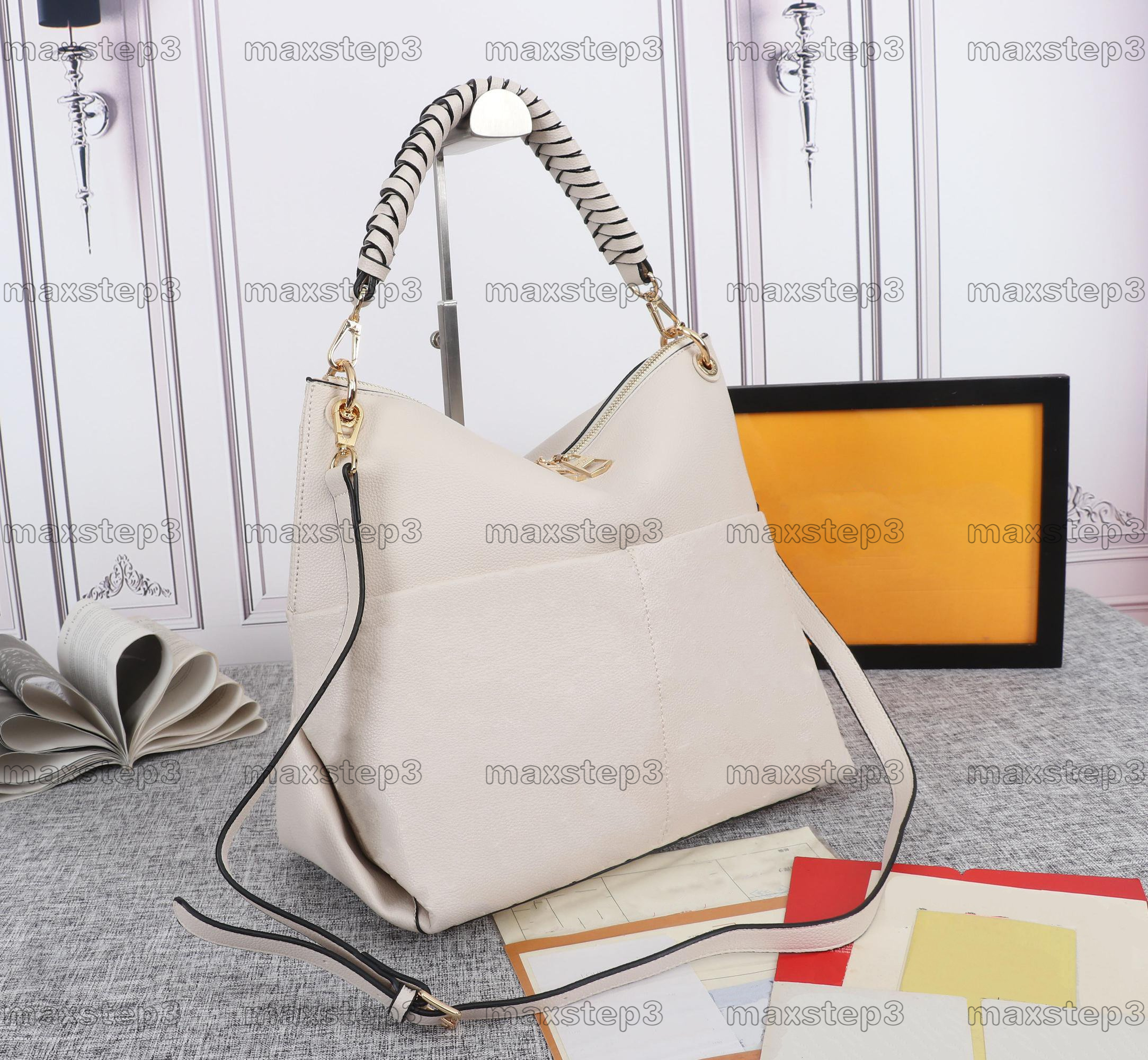 

MAIDA Mahina HOBO MM BEAUBOURG Shoulder Bag Embossed Monograms Canvas Veau Cachemire Leather Braided Handle Melie Handbag Womens Designers Duffle Tote M45522