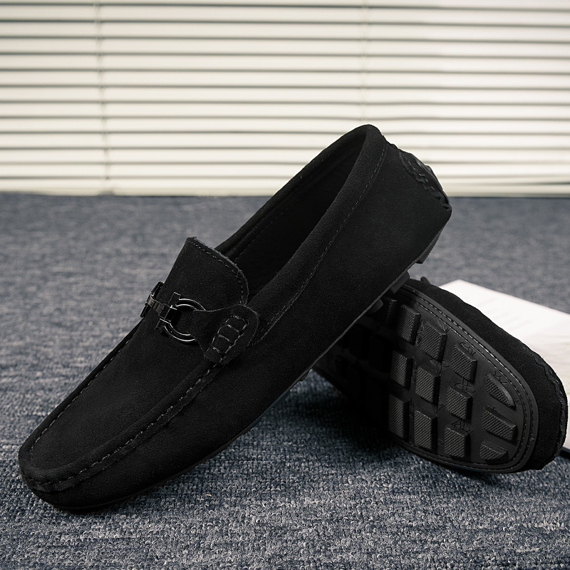

Men Casual Shoes Handmade Suede Leather Loafers Moccasins Slip on Flats Male Driving Shoes Sneakers Breathable Lightweight Comfy, Black