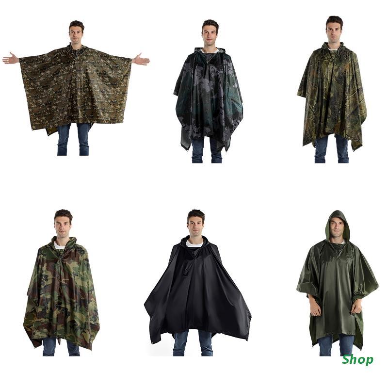 

Men's Trench Coats Adult Unisex Camouflage Rain Poncho Cape With Drawstring Hood Outdoor Camping Hiking Waterproof Raincoat Jacket CoverMen', Black