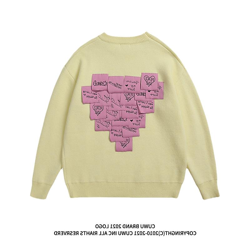 

Men's Sweaters Vintage Harajuku Sweater Men Women Knitted Letter Fahion Heart Knitwear Patch Designers Couple Pullover 2022, Black