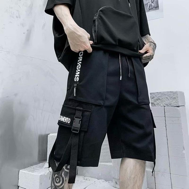 

Men' Shorts Men Summer High Street Capris Hip Hop Elastic Multi-Pocket Loose Casual Sweatpants Black Streetwear Cropped Trousers 3XLMen, 111