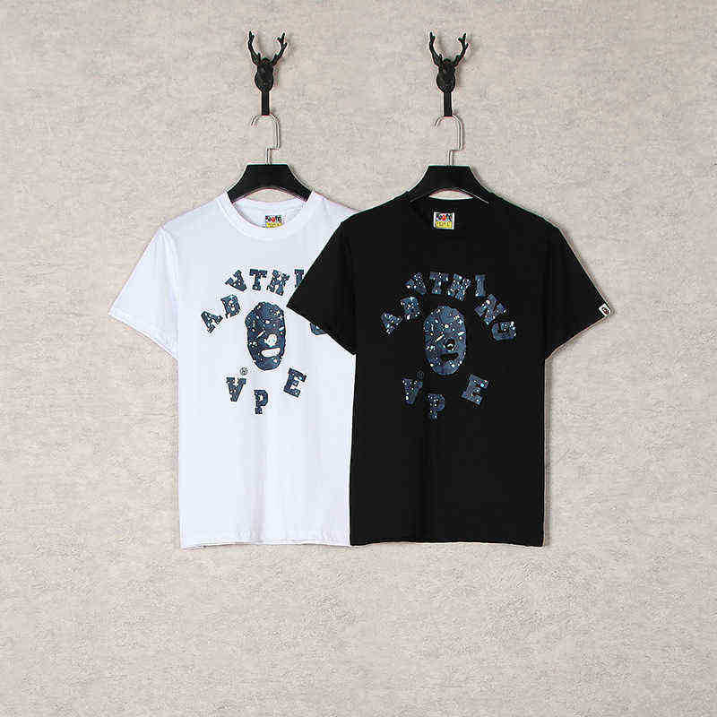 

Shark Chaopai Ape Head Camouflage Luminous Spot Starry Sky Cartoon Letter Printing Short Sleeve Men's Leisure t, Customize