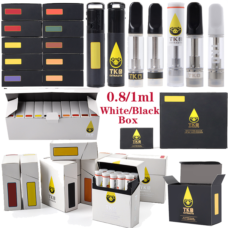 

TKO Sauce Vape Cartridges Atomizers Matte Black White Ceramic Coil Oil Carts Glass Tank Thick E Cigarettes Dab Wax Vaporizer 510 Thread Cartridge Empty