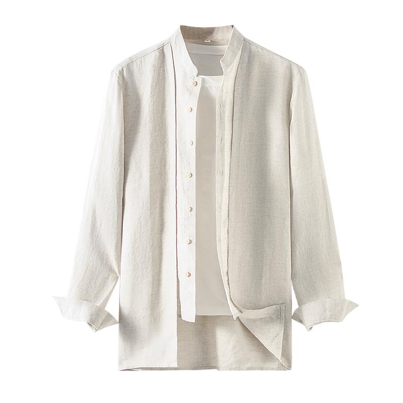 

Men' Casual Shirts Linen For Men Classic Basic Long Sleeve Shirt 2022 Spring Male Stand Collar Single Breasted ClothingMen, Black