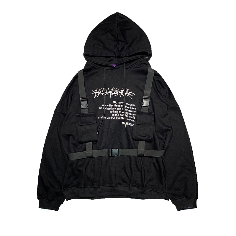 

Harajuku Street hip hop handsome boyfriend neutral BF fleece thickened strap embroidery women Sweatshirt hoodies sweatshirts 201202, Black