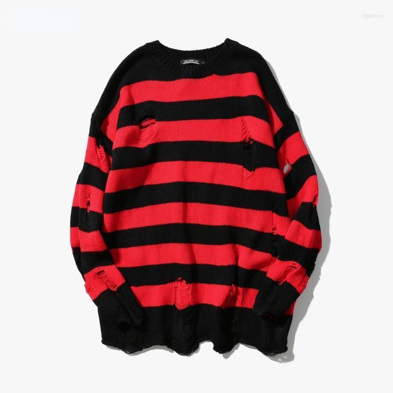 

Men' Sweaters Black Red Striped Autumn Washed Destroyed Ripped Sweater Men Hole Knit Jumpers Women Oversized HarajukuMen' Olga22, Green