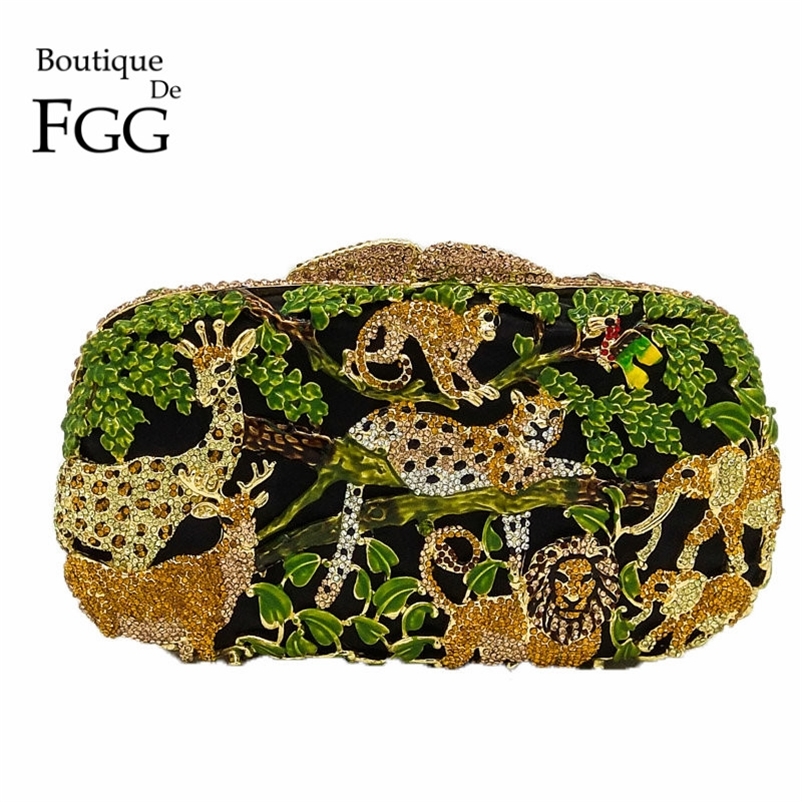 

Boutique De FGG Rain Forest Jungle Women Crystal Animal Zoo Evening Bags Ladies Diamond Party Handbag Bridal Wedding Clutch Bag 220617, Green crystal bag