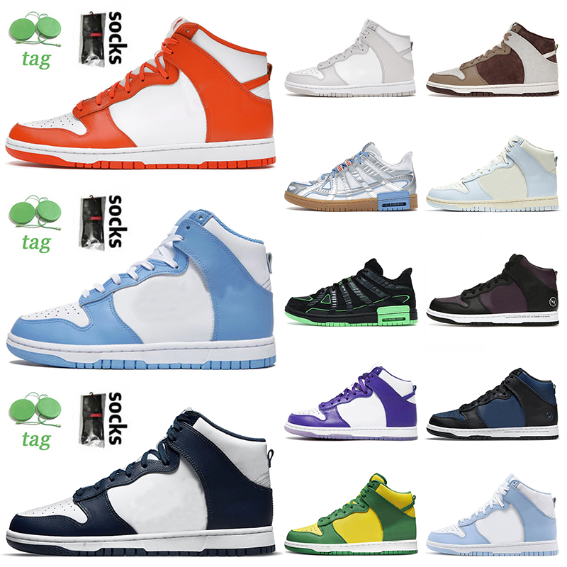 

Authentic 2022 High Skate Designer Shoes Syracuse University Blue Midnight Navy Vast Grey Light Chocolate Rubber UNC Green Strike Mens Women OG Sneakers Sports 36-45, A93 40-45 rubber university gold