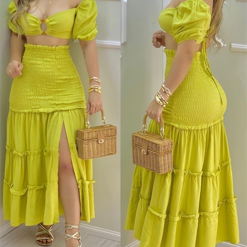 

Two Piece Tracksuit Women Fashion Clothing Office Suits Female 2 Piece Crop Top And Skirt Sets Sexy Club Outfits YZ006 220510, Yellow