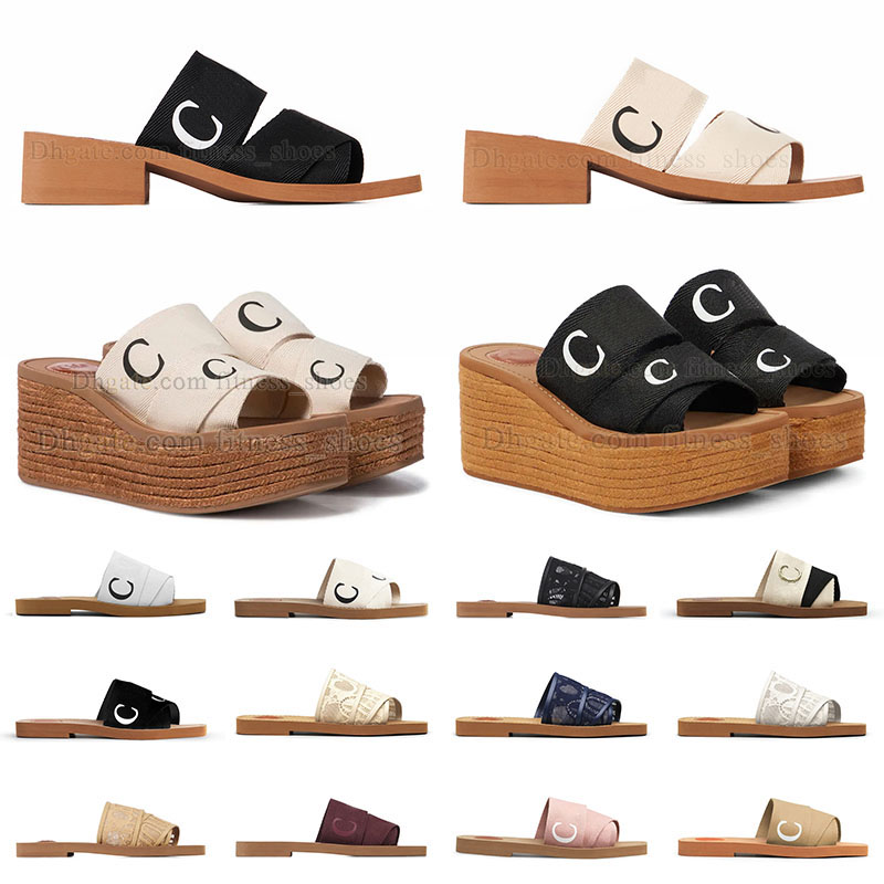

2022 Women Designer Sandals Woody Espadrille Platform Slippers Wedge Mules Canvas Slides Thong Slingback Square Toe Fashion Famous Slider Flats Sandal Eur 35-42, A03