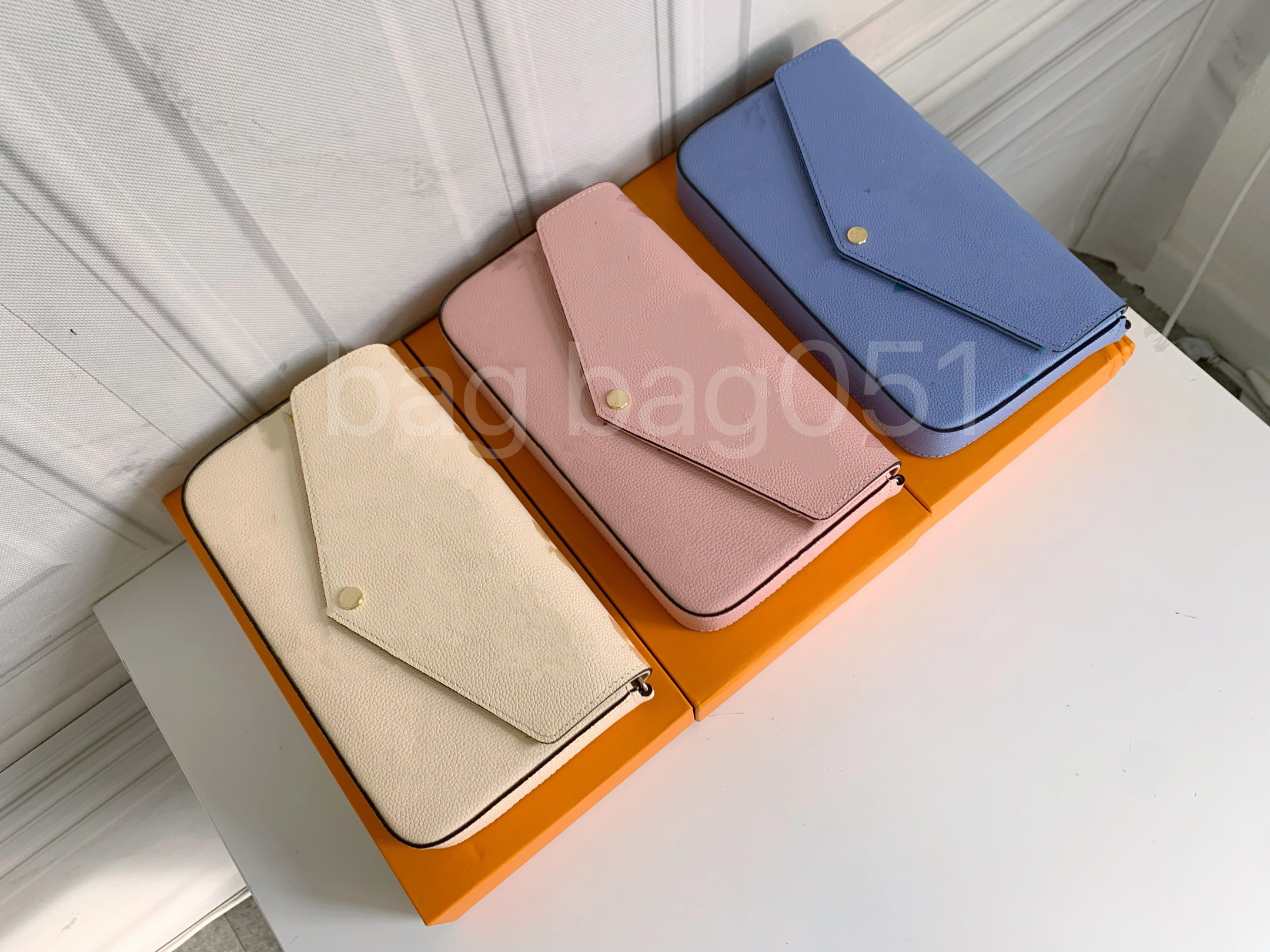 

Top quality 3piece suit Women Messenger Leather handbag Evening Bag Original box flower Luxurys Designers Shoulder bag 80498 61276 Monogram Empreinte, Patent leather pink