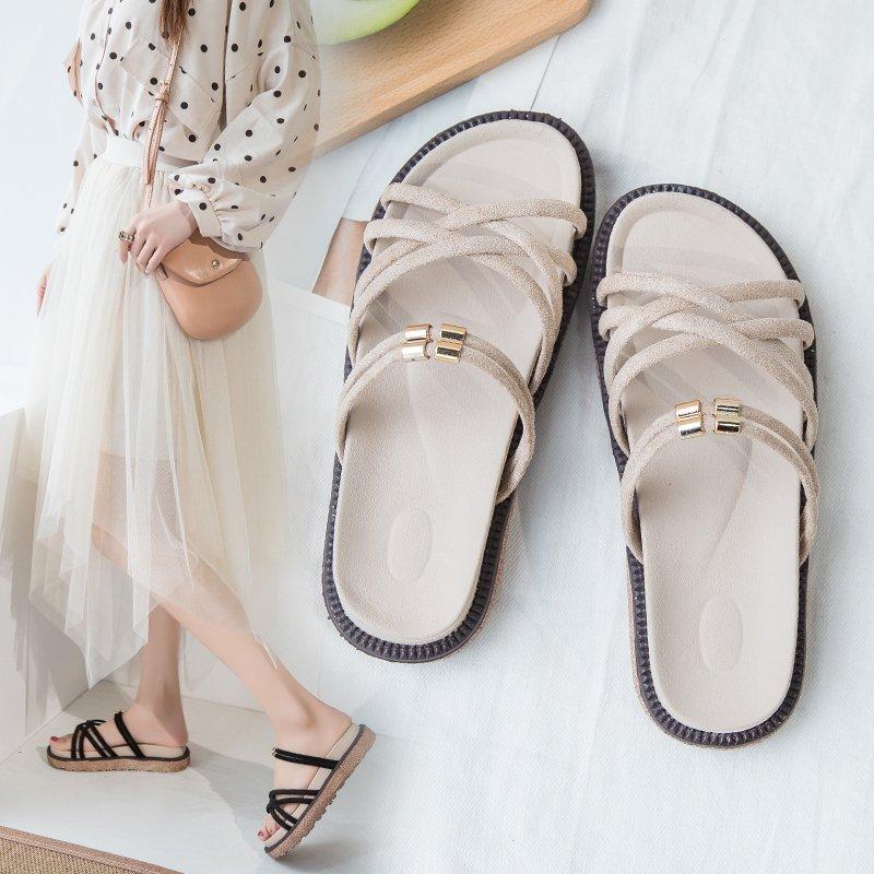

Sandals Women Summer 2022 Flat Bottom Thin Belt French Minority Soft Middle Heel Thick Lady Low, Black