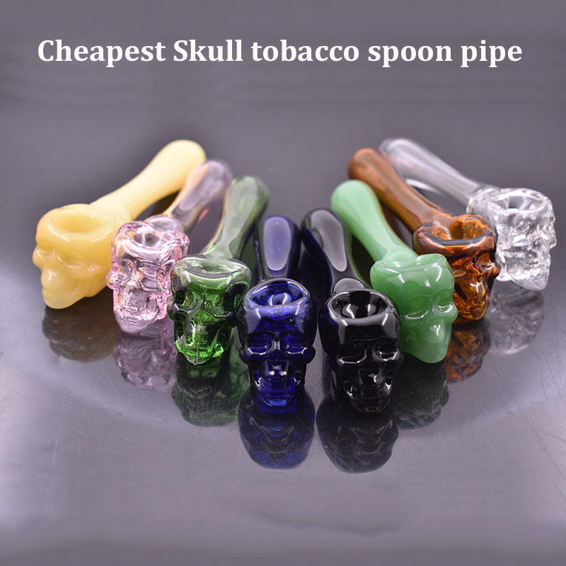 

High Quality Glass Oil Burner Pipes Thick Skull Smoking Hand Pipe Thick Pyrex Tobacco Dry Herb Spoon Pipes for Dab Rig Bong 10pcs